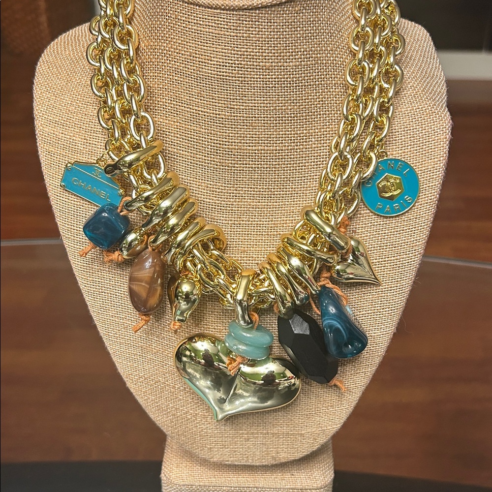 Gold-Tone Multi-Charm Necklace with Teal Accents - Picture 6 of 9